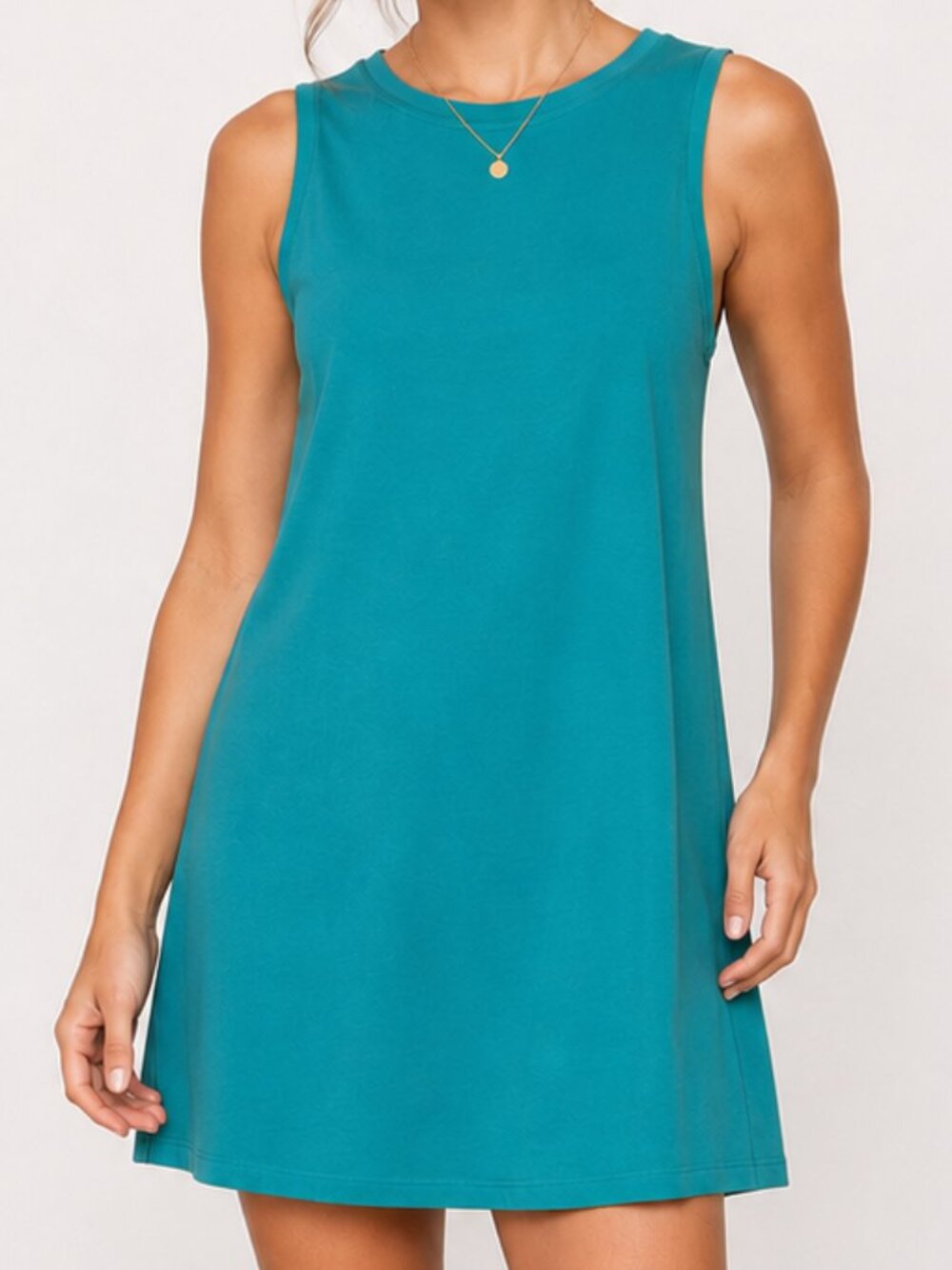 Teal Sleeveless Dress Casual Basic Tunic Dress